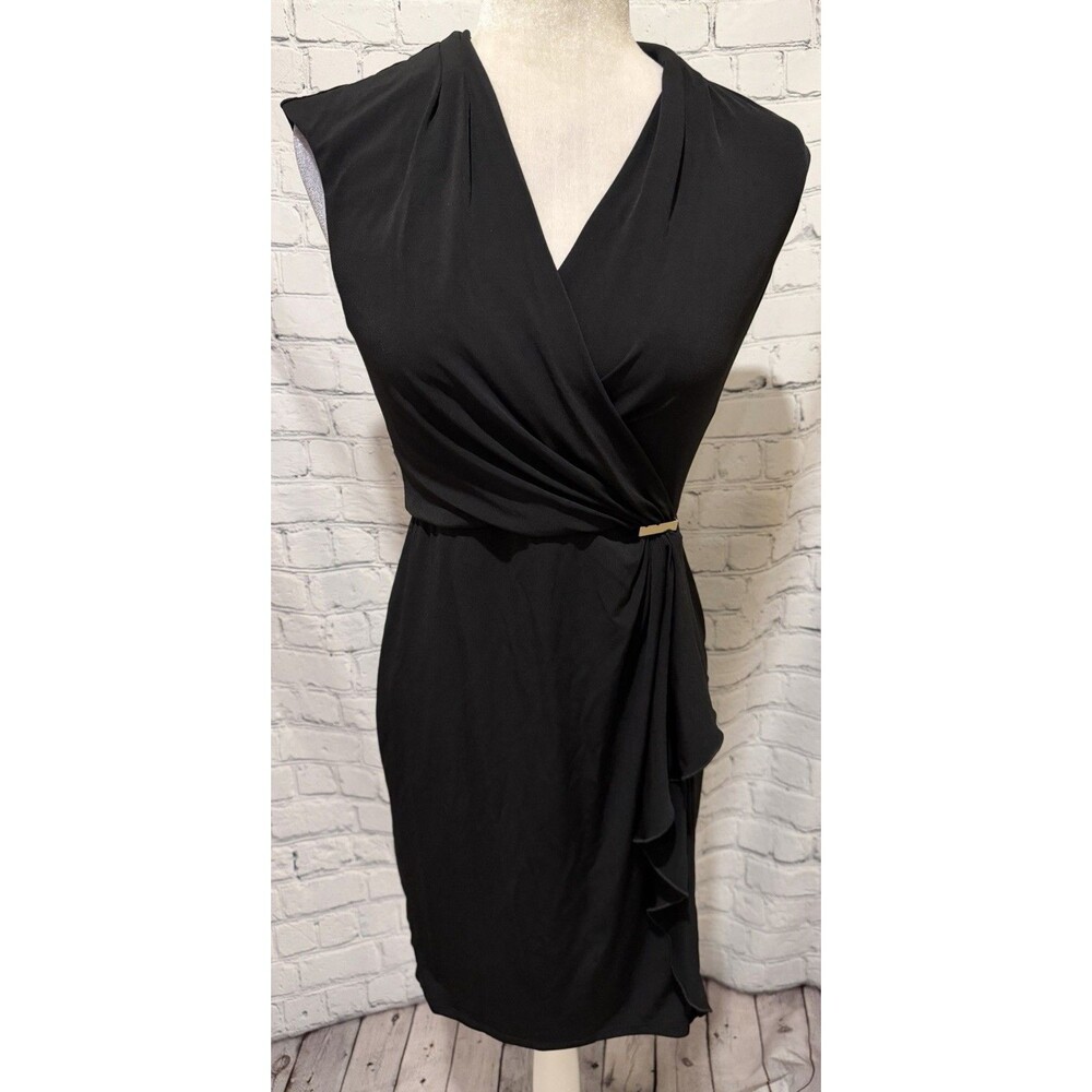 White House Black Market WHBM Buckle Accent Little Black Sleeveless Dress Size 4